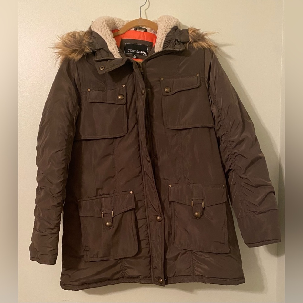 Triple Star ladies coat, faux fur trim. Size XL